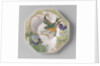 Dish, part of a set, painted with bird and violins by C.W.J. 't Hart
