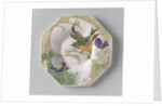 Dish, part of a set, painted with bird and violins by C.W.J. 't Hart