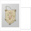Single leaf of a pouch of ivory satin, on which in watercolor green branches and pink flowers by Anonymous