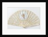 Folding fan with a sheet of tulle, on which bobbin and needle lace is appliqued and musical angels are painted with tempera, on a pearl frame by Anonymous