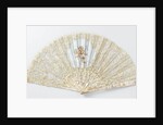 Folding fan with a sheet of tulle, on which bobbin and needle lace is appliqued and musical angels are painted with tempera, on a pearl frame by Anonymous