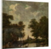 Painted wallpaper with a Dutch Landscape with river by Jurriaan Andriessen