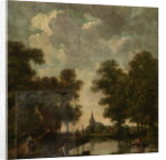 Painted wallpaper with a Dutch Landscape with river by Jurriaan Andriessen