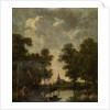 Painted wallpaper with a Dutch Landscape with river by Jurriaan Andriessen