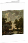 Painted wallpaper with a Dutch Landscape with river by Jurriaan Andriessen