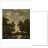 Painted wallpaper with a Dutch Landscape with river by Jurriaan Andriessen