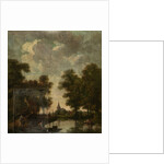 Painted wallpaper with a Dutch Landscape with river by Jurriaan Andriessen