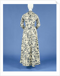 Jacket, painted with blue flower vines and silver high spreads on a white ground and trimmed with long nets band by Anonymous