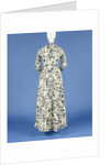 Jacket, painted with blue flower vines and silver high spreads on a white ground and trimmed with long nets band by Anonymous