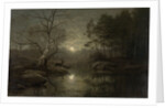 Forest landscape by moonlight by Georg Eduard Otto Saal