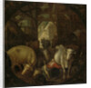Cows in a stable; witches in the four corners by Roelant Savery