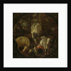 Cows in a stable; witches in the four corners by Roelant Savery