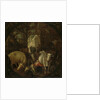 Cows in a stable; witches in the four corners by Roelant Savery