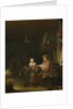Interior with a man reading and a woman spinning yarn by Domenicus van Tol