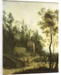 Italian landscape with hunters by Frederik de Moucheron