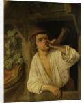 A baker blowing his horn by Adriaen van Ostade