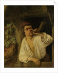 A baker blowing his horn by Adriaen van Ostade