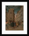 Florentine Street Scene with Twelve Figures (Sheltering the Traveler, one of the Seven Works of Mercy) Italy by Anonymous