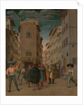 Florentine Street Scene with Twelve Figures (Sheltering the Traveler, one of the Seven Works of Mercy) Italy by Anonymous