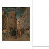 Florentine Street Scene with Twelve Figures (Sheltering the Traveler, one of the Seven Works of Mercy) Italy by Anonymous