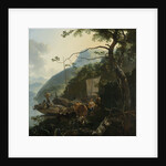 Boatmen Moored on the Shore of an Italian Lake Italy by Adam Pijnacker