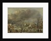 Snowfall on a village beside a frozen canal by Aert van der Neer
