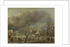 Snowfall on a village beside a frozen canal by Aert van der Neer