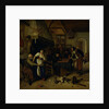 Interior of an inn with an old man amusing himself with the landlady and two men playing backgammon, known as 'Two kinds of games' by Jan Havicksz. Steen