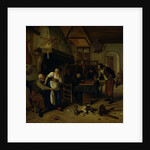 Interior of an inn with an old man amusing himself with the landlady and two men playing backgammon, known as 'Two kinds of games' by Jan Havicksz. Steen