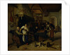 Interior of an inn with an old man amusing himself with the landlady and two men playing backgammon, known as 'Two kinds of games' by Jan Havicksz. Steen