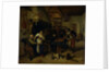 Interior of an inn with an old man amusing himself with the landlady and two men playing backgammon, known as 'Two kinds of games' by Jan Havicksz. Steen