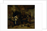 Interior of an inn with an old man amusing himself with the landlady and two men playing backgammon, known as 'Two kinds of games' by Jan Havicksz. Steen