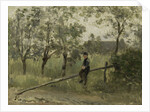 Farm boy on a barrier by Jozef Israëls