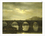 View of a Bridge of the Seine in Paris by Moonlight, France by Antonie Waldorp