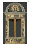 Frame depicting the Annunciation, Baptism of Christ, Entry into Jerusalem, Saints Cecilia and Catherine of Alexandria, Trinity (Gnadenstuhl, Mercy Seat), and four Music-making Angels by Circle of Giovanni di Francesco del Cervelliera