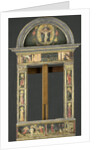 Frame depicting the Annunciation, Baptism of Christ, Entry into Jerusalem, Saints Cecilia and Catherine of Alexandria, Trinity (Gnadenstuhl, Mercy Seat), and four Music-making Angels by Circle of Giovanni di Francesco del Cervelliera