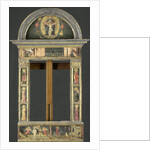Frame depicting the Annunciation, Baptism of Christ, Entry into Jerusalem, Saints Cecilia and Catherine of Alexandria, Trinity (Gnadenstuhl, Mercy Seat), and four Music-making Angels by Circle of Giovanni di Francesco del Cervelliera