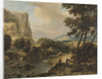 Mountainous landscape with fisherman by Roelant Roghman