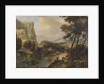 Mountainous landscape with fisherman by Roelant Roghman