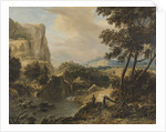 Mountainous landscape with fisherman by Roelant Roghman