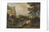 Mountainous landscape with fisherman by Roelant Roghman