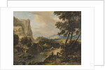 Mountainous landscape with fisherman by Roelant Roghman
