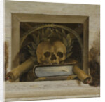 Vanitas Still Life with Scull with Laurel Wreath and two Burning Candles by Jacob van Campen