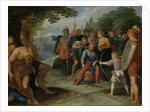 After the Fall of Vetera Castra Claudius Civilis has his hair cut while his son shoots some prisoners by Otto van Veen