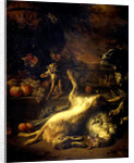 A Monkey and a Dog with Dead Game and Fruit by Jan Weenix