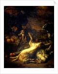 A Monkey and a Dog with Dead Game and Fruit by Jan Weenix
