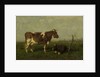 A cow with her calf in a meadow by Jan Vrolijk
