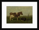 A cow with her calf in a meadow by Jan Vrolijk