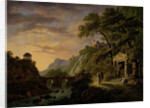 Arcadian Landscape with sunset by Daniël Dupré