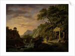 Arcadian Landscape with sunset by Daniël Dupré